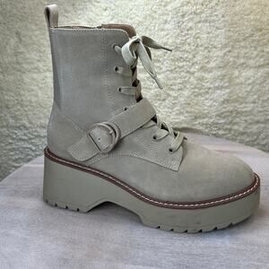 Blondo Grayce Women’s Waterproof Boots Size 10 Beige Suede Lace Up Lug Sole